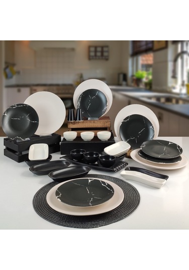 Keramika 29 Parça 6 Kişilik Kahvaltı Takımı Mermer Desenli Krem