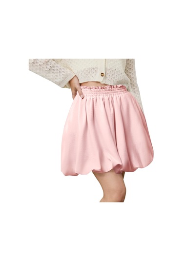 Kadın Yüksek Bel Fırfırlı Çiçekli Etek A Kesim Kısa Etek CAMEL