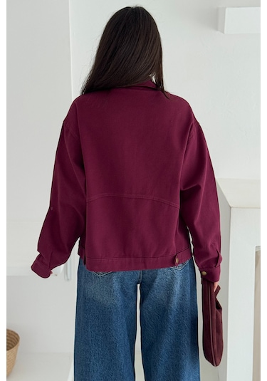 Kadın Yırtık Detaylı Crop Ceket Dinamik & Sokak Stili Bordo
