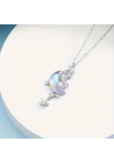 Şık Ve Zarif Yıldız Ve Ay Kolye Gümüş