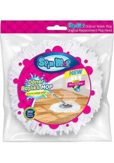 Spin Mop Döner Başlıklı Mikrofiber Mop Yedek Beyaz 3'lü Set