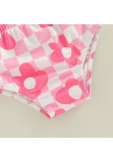 Bebek Kız Bikini Seti, Ekose Çiçek Baskı Fly Kollu Kaşkorse Yaz Plaj İçin Külot Mayo Mayo