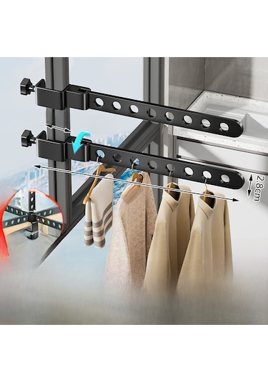 Siyah Katlanır Model İki Adet Çamaşır Kurutma Rafı, Yükseltilmiş 8 Delikli Sağlam Siyah