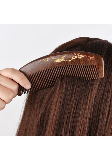 Suofeng Kadınlar İçin Sandal Ağacı Tarağı - İnce Dişli Statik Önleyici Ahşap Saç Tarağı, Doğal Dolaşma Önleyici Saç Bakım Tarakı Statiksiz
