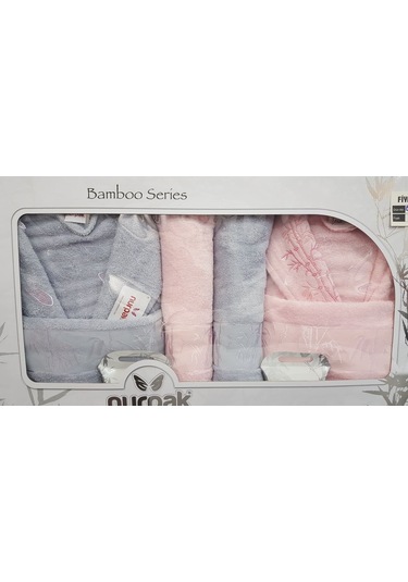 Nurpak Bambu Aile Bornoz Seti Pudra Gri