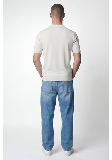 Giotelli Erkek Ekru Normal Kesim Regular Fit Pamuklu V Polo Yaka Tişört
