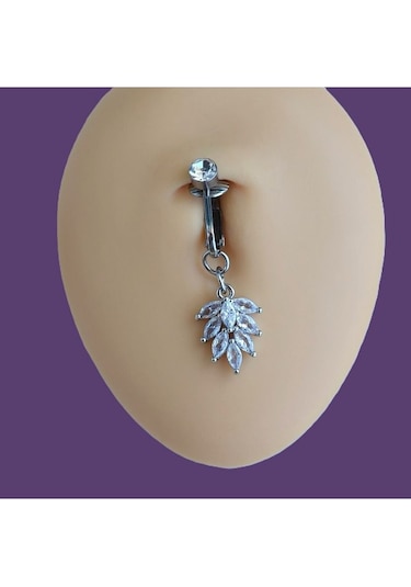 Deliksiz Yaprak Sallantılı Sıkıştırma Klipsli Göbek Piercingi Bel Sarı