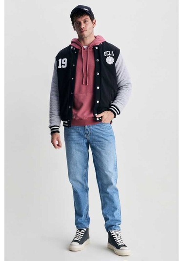 Upland Siyah Çıtçıtlı Baskılı Standard Fit Erkek Mont Siyah