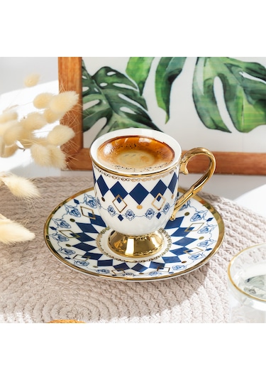 Porsima Neva Altın Yaldızlı 6 Kişilik 12 Parça Fincan Seti