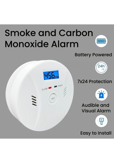 Willowhaven One 2si1 Karbonmonoksit Ve Duman Dedektörü Ev Mutfak Alarmı Led Ekran 9v Pil