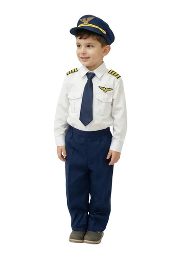 Uzun Kol Gömlekli Apoletli Erkek Çocuk Pilot Kostümü