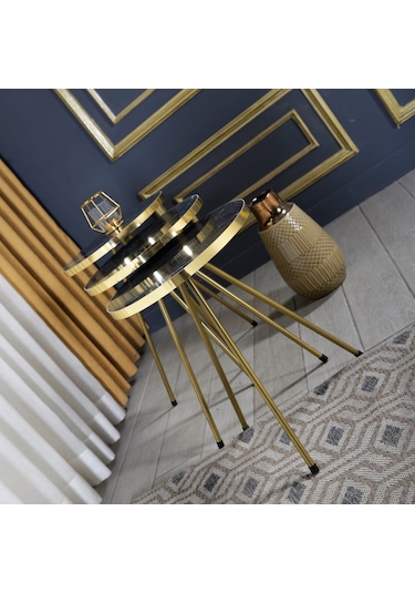 Zigon Sehpa 3'Lü Altın Metal Ayak 2 Renk Seçenekli