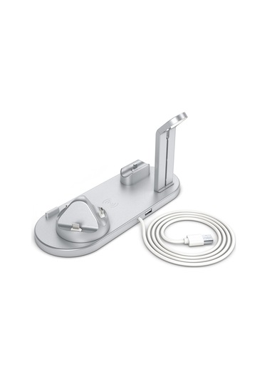 Honmex Gümüş 4'lü Kablosuz Şarj Üstü - Telefon, İwatch Ve Airpods İçin Eşzamanlı Şarj 10w Hızlı Şarj, Qı Desteği