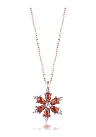 Zanaatsilver Gümüş Zincirli Garnet Taşli Rose Kaplama Lotus Kamelya Çiçeği Kolye