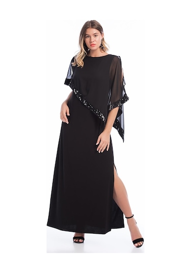 Şans Kadın Bordo Payet İşli Abiye Elbise 65n14379-siyah Siyah