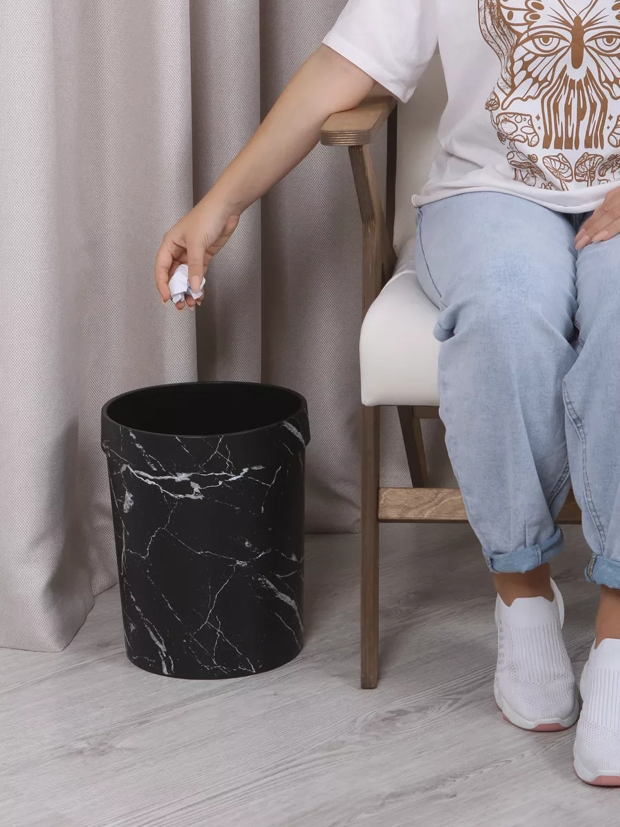 Wallard Mermer Görünümlü Çöp Kutusu 14l 229382551 Siyah