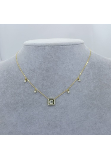 Yeni Sezon 22 Ayar Altın Kaplama Paslanmaz Çelik Baget Taş'lı Kadın Kolye Gold