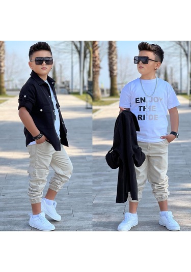 Modavals Cep Ve Kol Detaylı Düğmeli Ceket Baskılı Tişört Ve Kargo Pantolon 3 Parça Erkek Çocuk Takım-589274601 Siyah Modavals Cep Ve Kol Detaylı Düğmeli Ceket Baskılı Tişört Ve Kargo Pantolon 3 Parça Erkek Çocuk Takım-589274601 Siyah