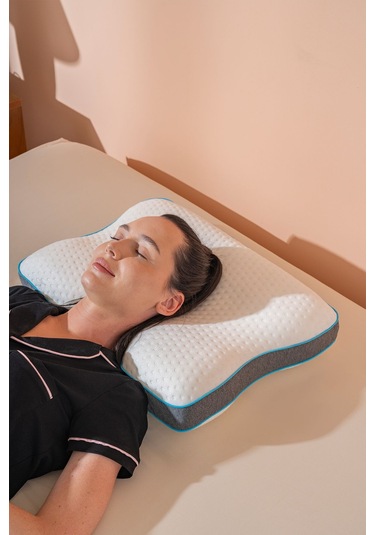 Boyun Destekli Ortopedik Visco Yastık Horlama Yastığı 55x40x12/10 Cm Beyaz