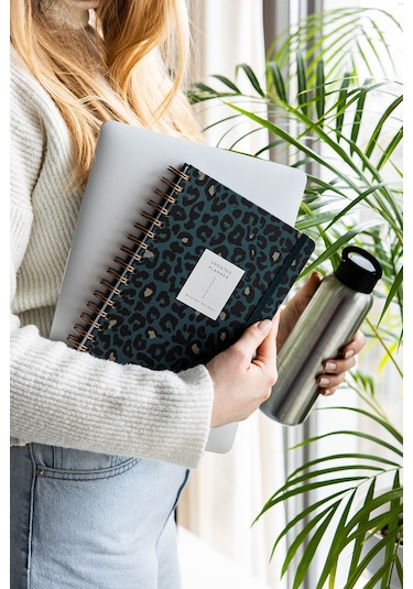 A5 Spiralli Süresiz Planlayıcı Ajanda Yeşil Leopar Yeşil Leopar