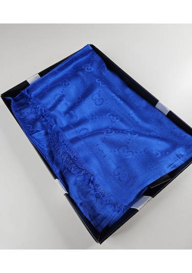 Miorel Scarfs G Desen Çift Taraflı Kaşmir İpek Şal 4 Mevsim Soft Pamuklu Şal Saks Mavi