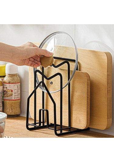 Vurma Tencere Kapağı Rafı Ev Tezgahı Doğrama Tahtası Rafı Kesme Tahtası Yerleştirme Rafı Spatula Rafı Mutfak Siyah Siyah