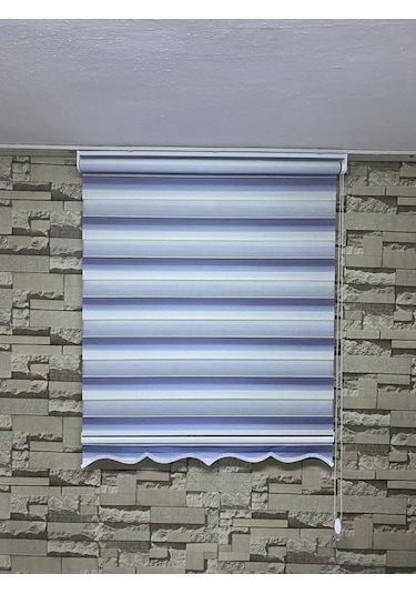 Mavi Gri Mini Plise Zebra Perde (Etekli)