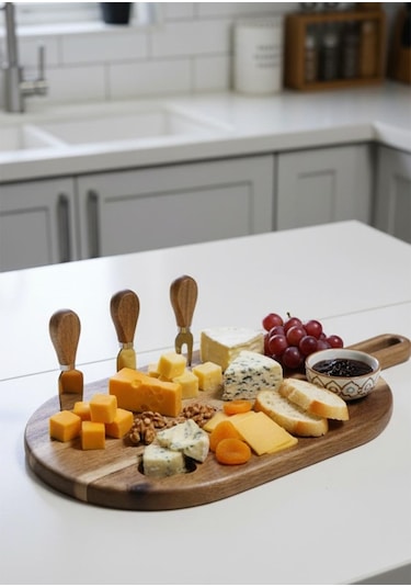 Akasya Peynir Tabağı - Peynir Sunumluk Seti- 4 Parça Kahverengi