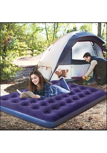 Çift Kişilik 190x130x22 Cm Kamp Tatil Şişme Yatak Kamp Yatağı Lacivert