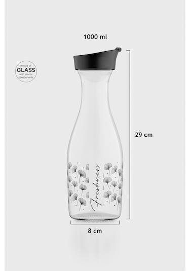 Renga Odesa Çiçek Desenli 1000 Ml Cam Karaf 212010 Siyah