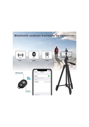 Shopytech 102 Cm Hafif Tripod Telefon/kamera Uyumlu Bluetooth Uzaktan Deklanşörlü 360 3-yönlü Kaf 1 Adet