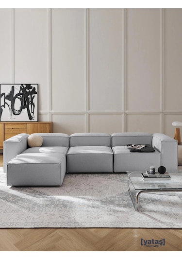 Most Mollis 4 Modül Köşe Koltuk 32 Gri Keten Kumaş Yataş Sünger