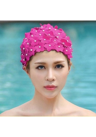 Kadınlar İçin İnci Üç Lu El Yapımı Çiçek Yüzme Bonesi Gül Kırmızı