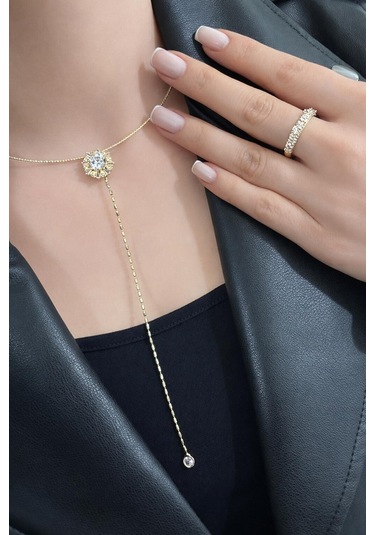 Choker Taşlı Y Kolye Gold Diğer