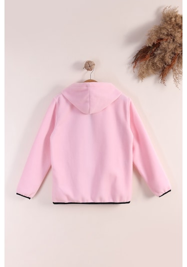 Monox Lastik Manşetli Fermuarlı Kapüşonlu Çocuk Unisex Polar Ceket Pembe