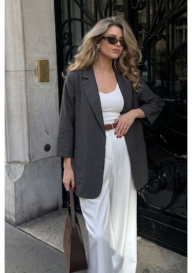 Armonika Kadın Antrasit Cepli Oversize Ceket Arm-26k001005