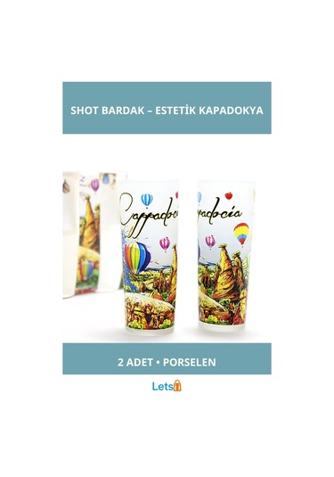 Kapadokya Tasarımlı Porselen Yöresel Shot Bardak 2 Adet Çok Renkli