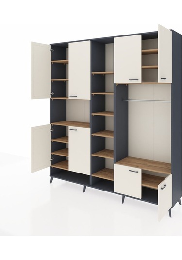 Hyperion Dolap 18 Raflı 8 Kapaklı Tek Askılı 220x44x243 Antrasit-aytaşı/çam Aytası/atlas Çam