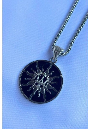 Mızraklı Güneş Tanrısı El İşçiliği Paslanmaz Çelik Zincir Erkek Kolye Gümüş