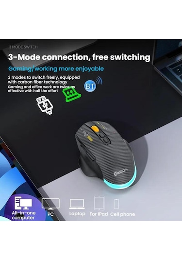 W601 Tri-mode Gaming Mouse 12800 Dpı, Rgb, Bt + 2.4ghz + Kablolu, Type-c Şarjlı Oyuncu Mouse 601