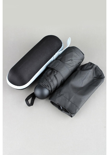 Marlux Mini Süper Çantalı Fermuarlı Kılıflı Rüzgar Koruma 8 Fiber Telli Şemsiye Marlux214ml Kapsül Şemsiye Siyah