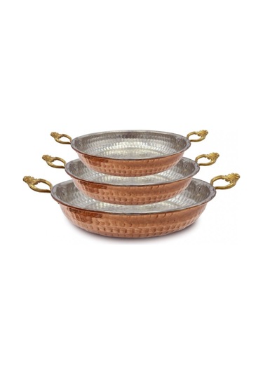 Bakır Parti Tava Çift Kulp 3'lü Set Bakır