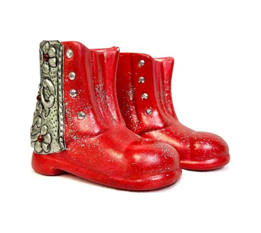 Uretti - Hülya 6683 6004 El Yapımı Alüminyum Kabartma İşlemeli Seramik Kırmızı Ayakkabı 2'li Biblo Seti