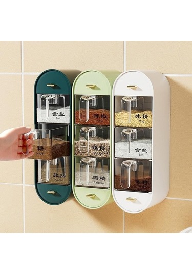 Pazly Laçivert Baharat Kutusu, Ev Mutfak Depolama, Tuz/msg & Baharat Kombinasyonu, Duvar Asılı, Yumruksuz, 3 Katmanlı, Plastik, Hafif Lüks Stilde, Lacivert Renkte Lacivert