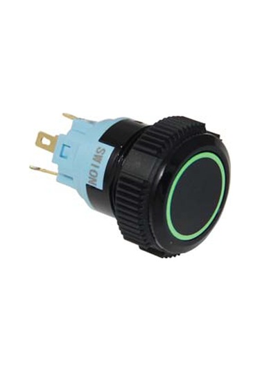 19mm Buton Ledli Plastik Seri Yaylı Yeşil - 12 Volt