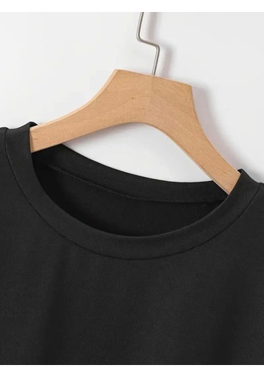 Efnaz Style New York Baskılı Oversize Bisiklet Yaka T-shirt - Siyah