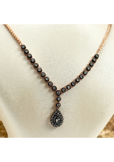 Elmas Montür Rosegold Damla Gümüş Set Takım - Lvrset11 Rose Gold