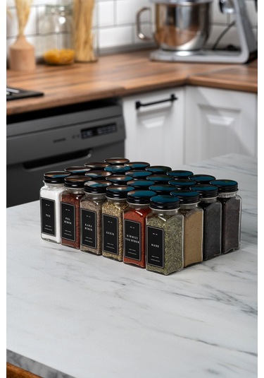 Mienda Home 24'lü Cam Baharatlık Seti Siyah Kapaklı Ve Etiketli Baharatlık Takımı Mh00syh24 Siyah - Şeffaf