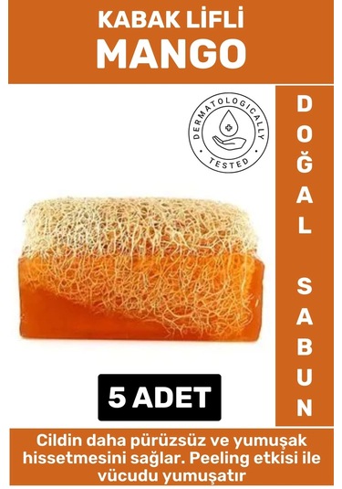 Özel Üretim Masaj Etkili Nemlendirici Kuruluk Giderici Doğal Kabak Lifli Mango Sabunu 5 Adet