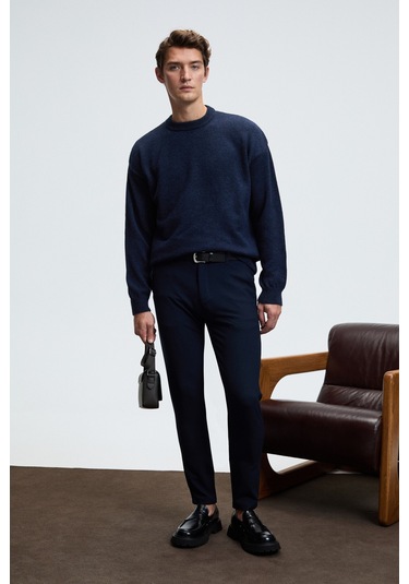 TROMSO Erkek Pofuduk Yumusacık Recyle Bisiklet yakalı Triko Lacivert Kazak